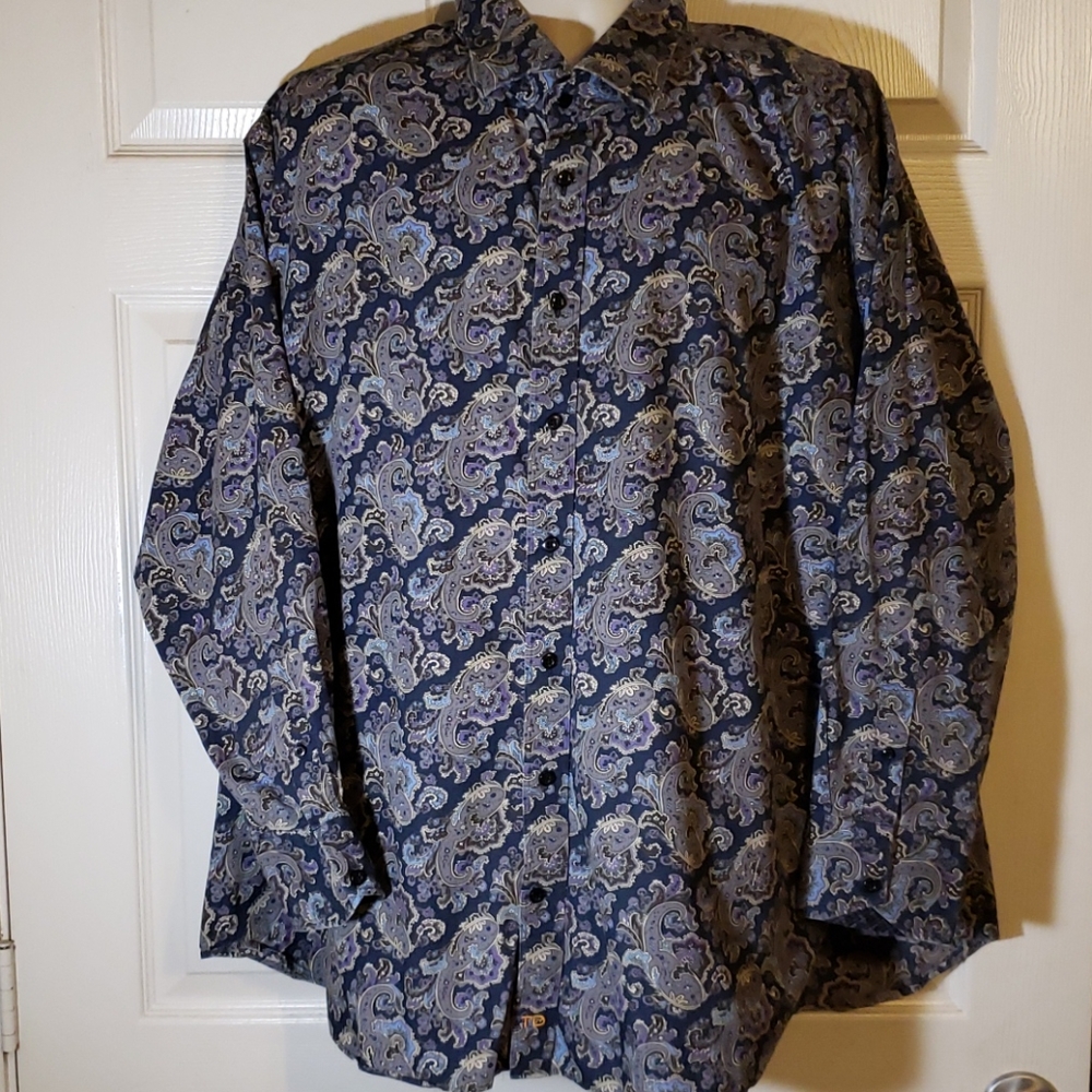 Thomas dean 3x long sleeve paisley button shirt
